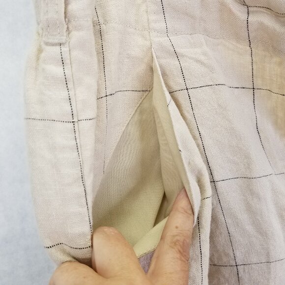 Madewell Pants Women's Sz 6 Windowpane Plaid Linen Pleated Wide-Leg Crop Beige - Picture 5 of 16
